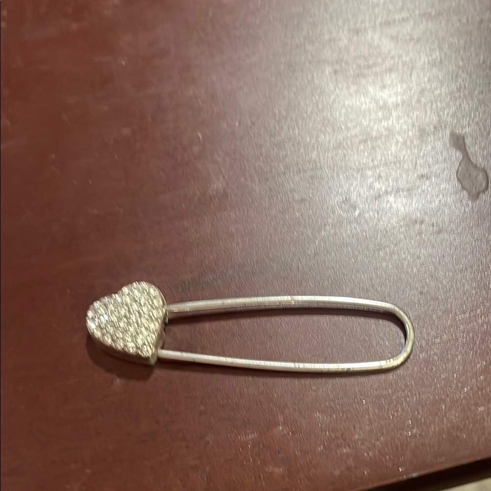 Brighton Silver Heart charm holder pin with Crystals
